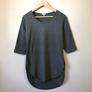 Charcoal Grey Knit Curved High Low Hem Half Sleeve Sweater